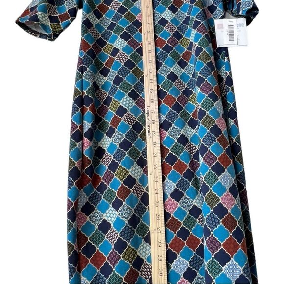 Women's LuLaRoe Julia multicolor blue midi dress casual fresh color size M - Picture 7 of 9